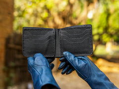 Textured Black Leather Bifold Wallet – Made to Order Minimalist Wallet for Men