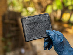Textured Black Leather Bifold Wallet – Made to Order Minimalist Wallet for Men