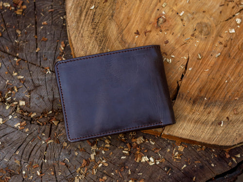 Dark Brown Crazy Horse Customized Leather Bifold Minimalist Wallet for Men