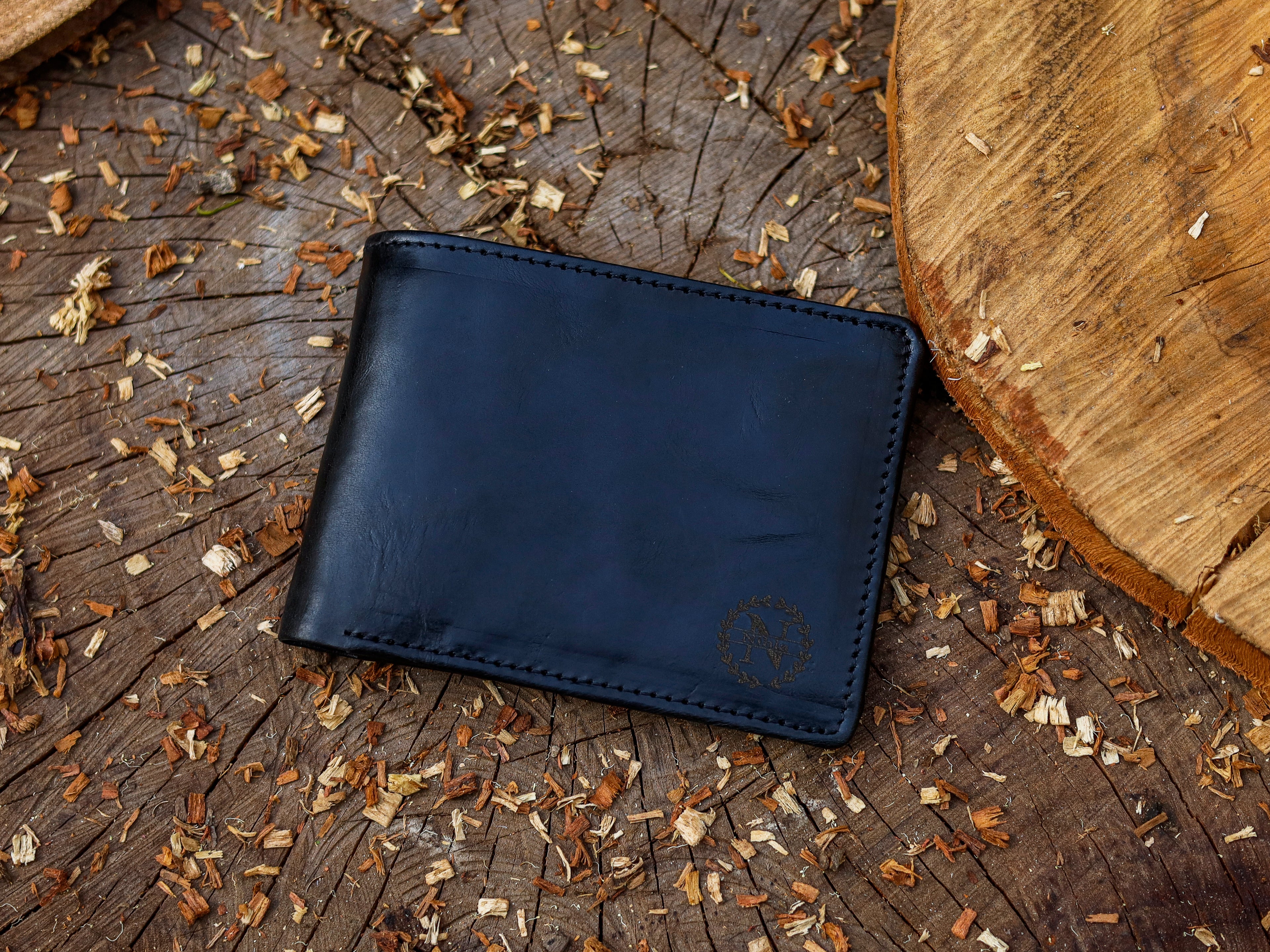 Black Crazy Horse Customized Leather Bifold Minimalist Wallet for Men