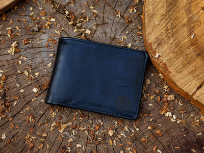 Black Crazy Horse Customized Leather Bifold Minimalist Wallet for Men