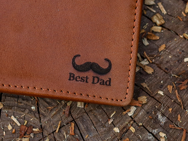 Light Brown Crazy Horse Leather Bifold Wallet – Minimalist Men’s Wallet with 6 Card Slots & 2 ID Windows | Personalized “Best Dad” Gift